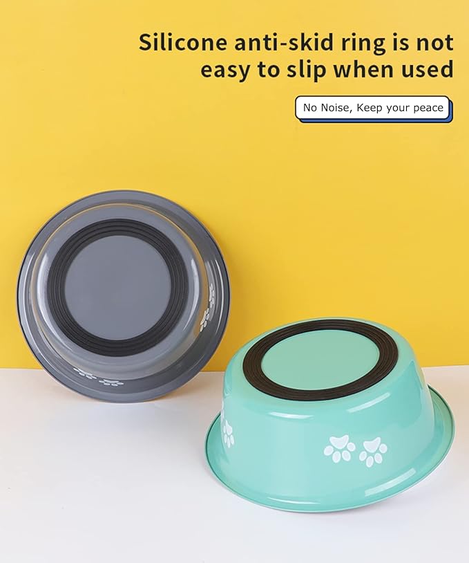 Stainless Steel Dog Bowls 2 Pack Small Medium Dogs Feeding Food Water Bowl with Non-Slip Silicone Sole, Stainless Steel Dog Dishes Elevated Raised Pet Feeder(Green+Grey, M(3.6 Cups)