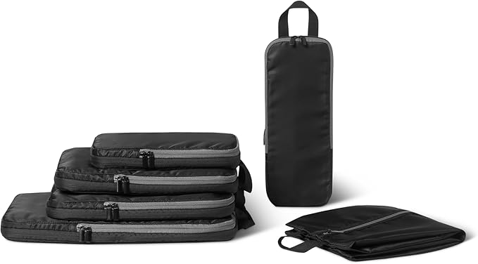 Amazon Essentials Ultralight Compression Packing Cubes Packing Organizer black 6 pack Black