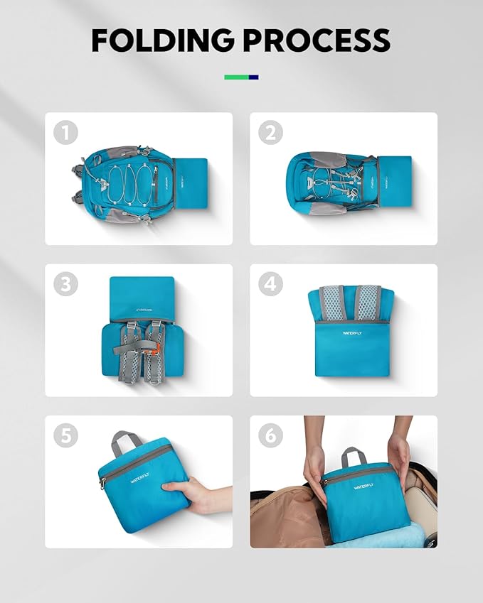 WATERFLY Small Lightweight Packable Backpack: 15L Mini Ultra Light Foldable Travel Daypack with Breathable Shoulder Strap Outdoor Hiking Camping Day Pack for Women Men Blue