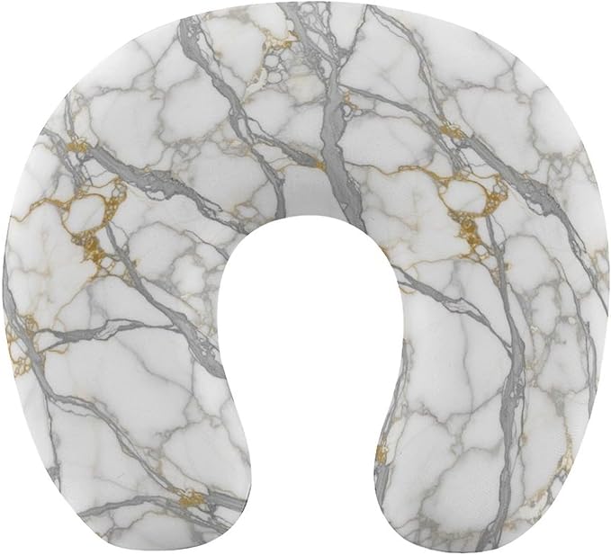 Kids Washable U-Shaped Travel Pillow Neck Support, Chic Golden White Marble U-Shape, Airplane Car Nap Chin Cushion