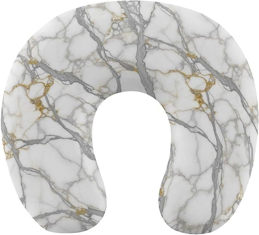 Kids Washable U-Shaped Travel Pillow Neck Support, Chic Golden White Marble U-Shape, Airplane Car Nap Chin Cushion
