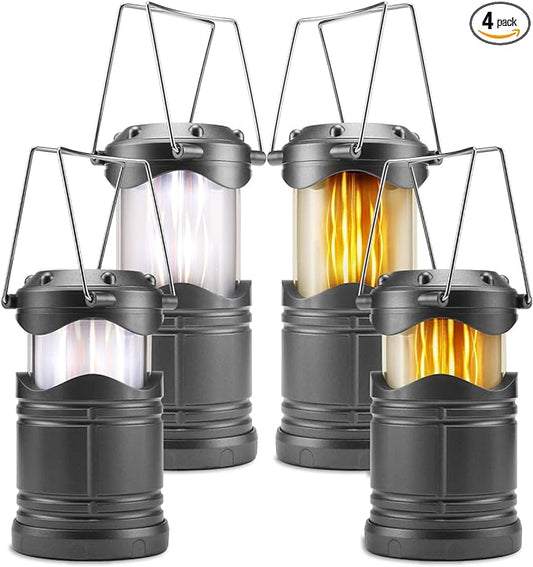 Lichamp 4 Pack LED Camping Lanterns, Collapsible Flameless Candles Tea Lights, Portable Battery Powered Camping Lights Emergency Supplies Kit, Dark Gray