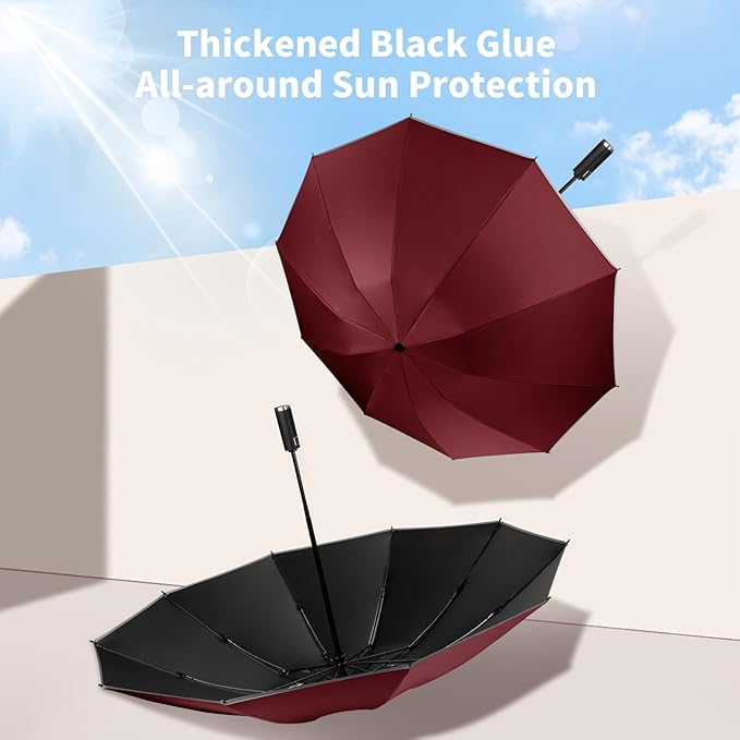 Yoobure Inverted Windproof Travel Umbrella - Automatic Umbrellas for Rain, Compact Folding with Reflective Stripe, Portable Large for Backpack, Lightweight with Sun UV Protection