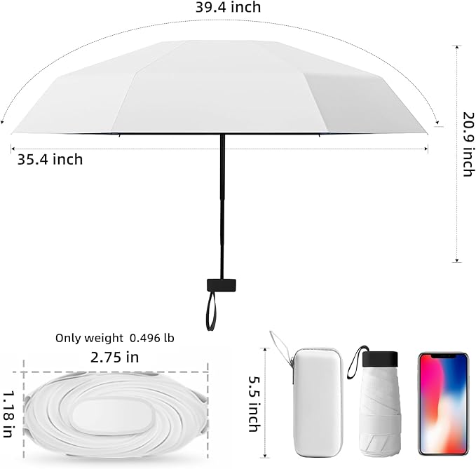Travel Mini Compact Folding Umbrella with Case - UV Sun & Rain Protection, Lightweight Portable Pocket Umbrella for Women Men Kids, Fits Purse Backpack
