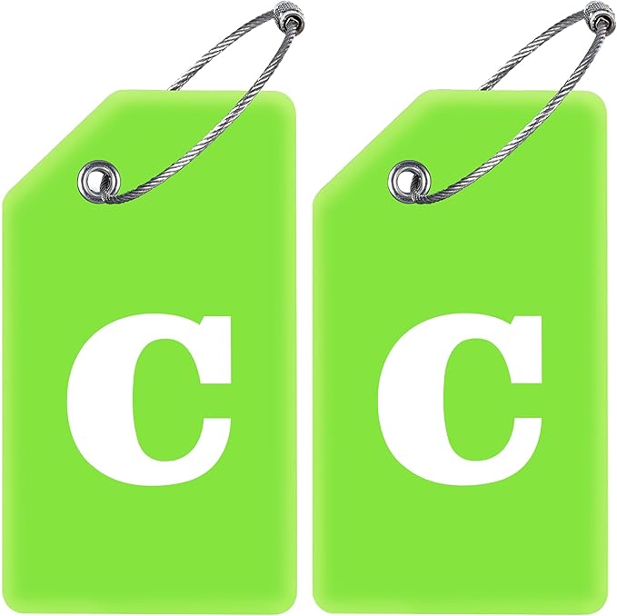 Gostwo 2 Pack Silicone Luggage Tags for Suitcases, 26 Initial Letter Baggage Labels Handbag School Bag Suitcase Instrument Tag with Stainless Steel Loop(Green)(Letter C)