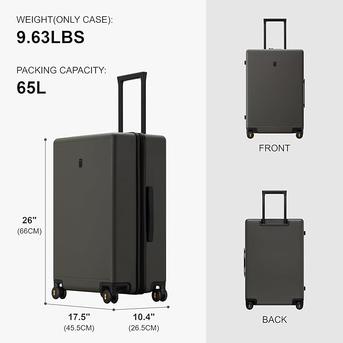 LEVEL8 Elegance Checked Luggage, 24 Inch Hardside Suitcase, Lightweight Matte Hardshell with Tsa Lock, Large Suitcases with Spinner Wheels, Olive Green