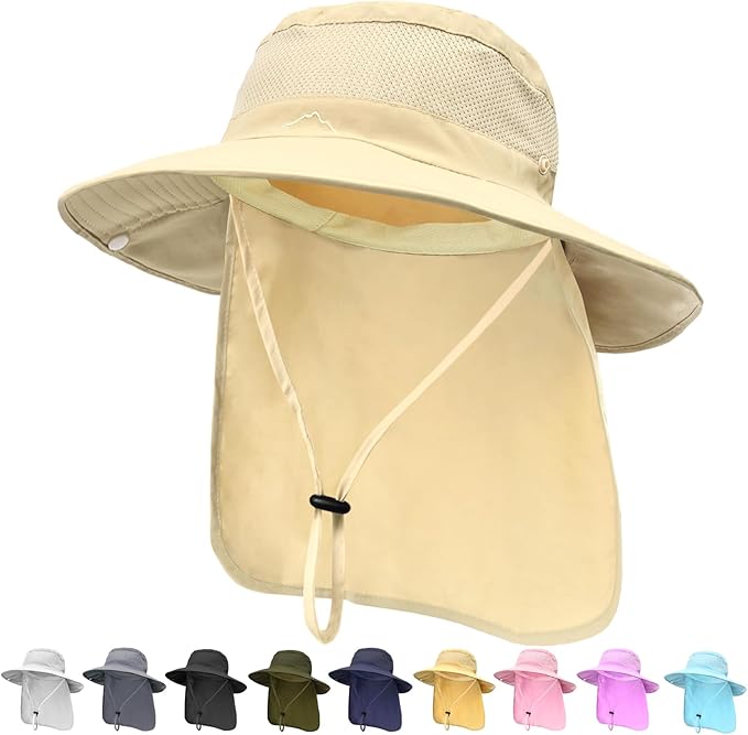 ZOORON Sun Hats for Men Women Fishing Hat with Neck Flap,UPF 50+ Sun Hat Waterproof Wide Brim Bucket Hats for Safari Hiking
