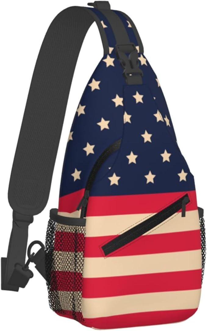 GJXFLSY Vintage America Flag Sling Backpack Crossbody Bag Casual Chest Bags Travel Hiking Daypack Shoulder Bag for Women Men