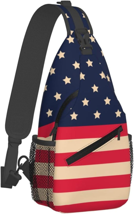 GJXFLSY Vintage America Flag Sling Backpack Crossbody Bag Casual Chest Bags Travel Hiking Daypack Shoulder Bag for Women Men