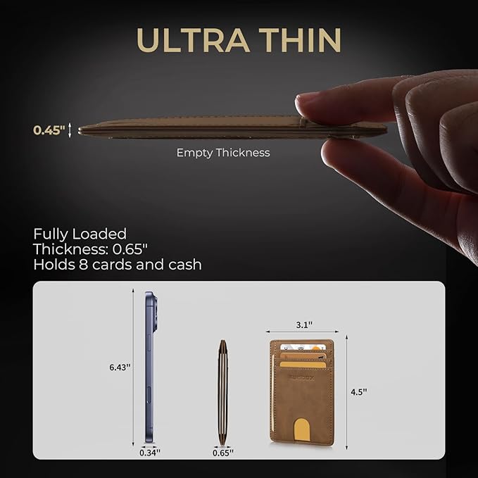 RUNBOX Slim ID Cases Minimalist Front Pocket RFID Blocking Leather Wallets for Men and Women Card Holder Wallets Gifts for men