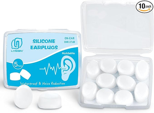 LYSIAN Silicone Moldable Sleep Earplugs Noise Reduction 27dB SNR, 5 Pairs - Noice Cancelling Ear Plugs for Swimming, Sleeping, Snoring (Transparent Color)