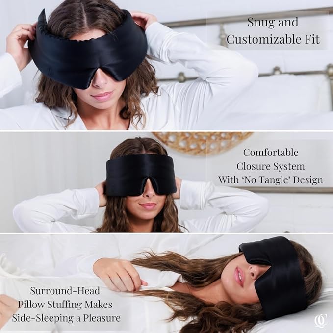 Padded Silk Sleep Mask, Sleep on Your Side Longer, Total Blackout Liner Blocks Light, Lightweight, 100% Silk 22 Momme, Soft Lightweight Stuffing Feels Like a Cloud on Your Eyelids (Obsidian Black)