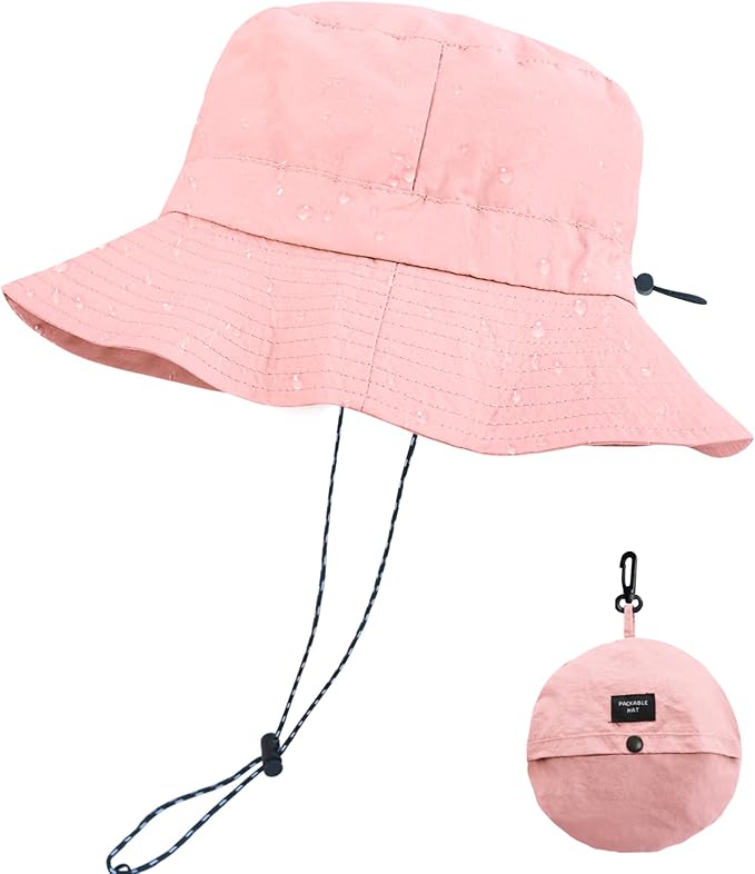 PFFY Quick Dry Waterproof Packable Bucket Hat for Women Men Outdoor Sun Hats with Detachable Chin Strap