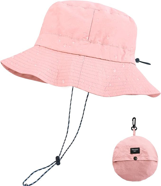 PFFY Quick Dry Waterproof Packable Bucket Hat for Women Men Outdoor Sun Hats with Detachable Chin Strap