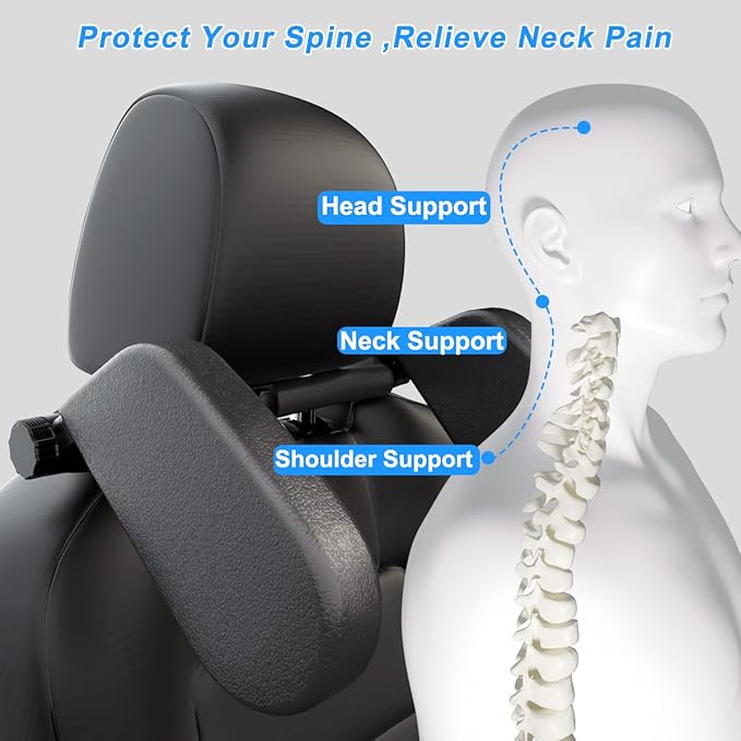 Upgraded Car Headrest Pillow, Head Support Neck Pillows, Only Suitable for Car Seat Headrest with Poles, Roadpal Adjustable Sleeping Headrest for Kids Adults Travel