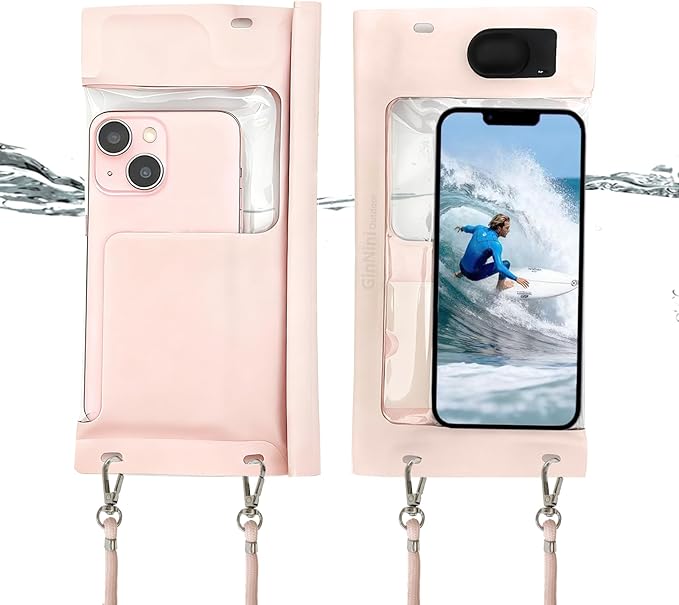 Vacuum Cell Phone Waterproof Phone Pouch iPhone Casemate Waterproof Phone case with Lanyard Small Water Proof Pouch Water Phone Protector Water case for Phone case Water Proof IP68 Max 7” Pink