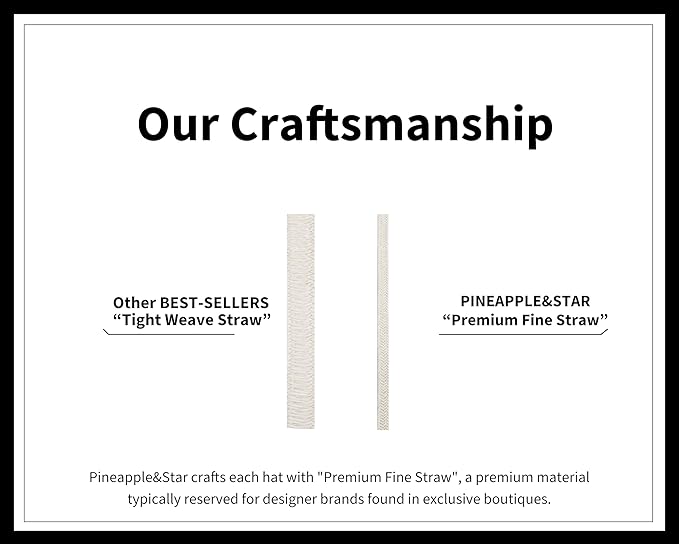 Pineapple&Star Sun Straw Fedora Beach Hat Fine Braid UPF50+ for Women