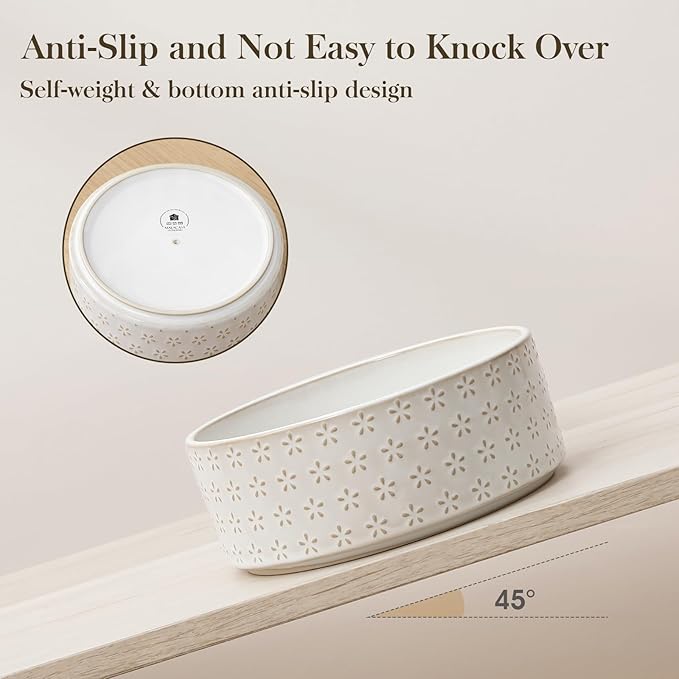 MALACASA Ceramic Dog Food Bowl, 6 Cups or 54 oz Dog Food Water Dish for Large Breeds, Pet Bowl Dishwasher & Microwave Safe, Five-Leaf Grass, Series Lydia