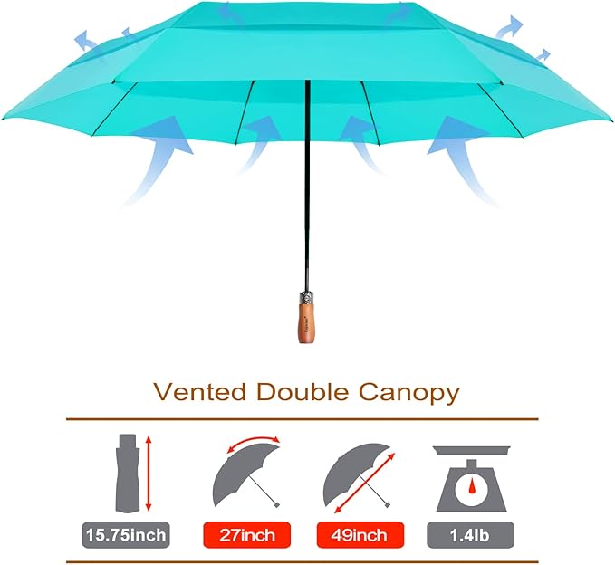 Lejorain Large Folding Golf Umbrella - Compact Mens Umbrellas Travel Rain and Windproof 54inch Collapsible Automatic Open Close Umbrella 210T Teflon Vented Double Canopy