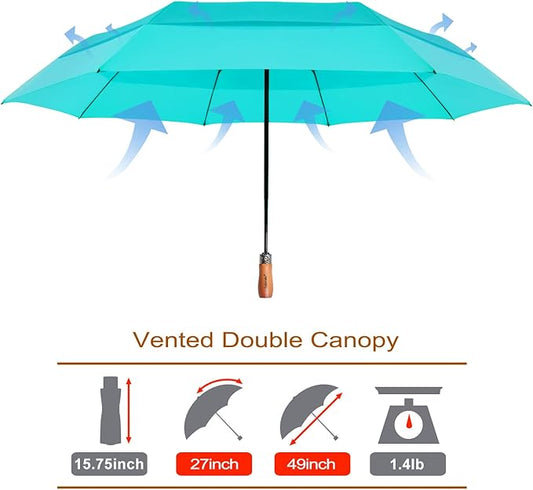 Lejorain Large Folding Golf Umbrella - Compact Mens Umbrellas Travel Rain and Windproof 54inch Collapsible Automatic Open Close Umbrella 210T Teflon Vented Double Canopy