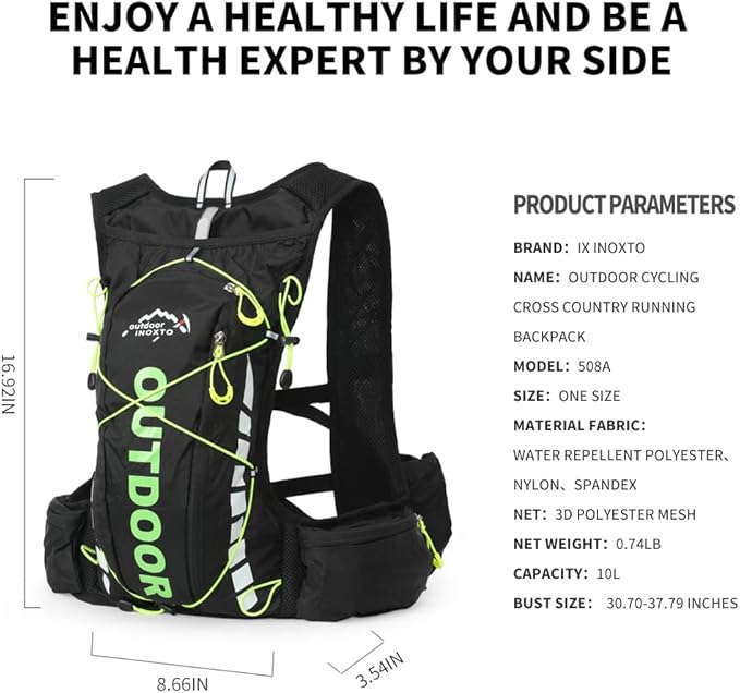 Hydration Pack Backpack，IX INOXTO Running Hydration Vest with 1.5L ( 50 oz) Water Bladder for Men Women，Lightweight Water Backpack for Hiking Cycling Climbing Camping