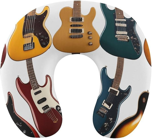 Memory Foam U-Shape Travel Pillow, Electric Guitar U-Shaped, Neck Support Compact for Airplane Bus Rest, Washable Cover Breathable