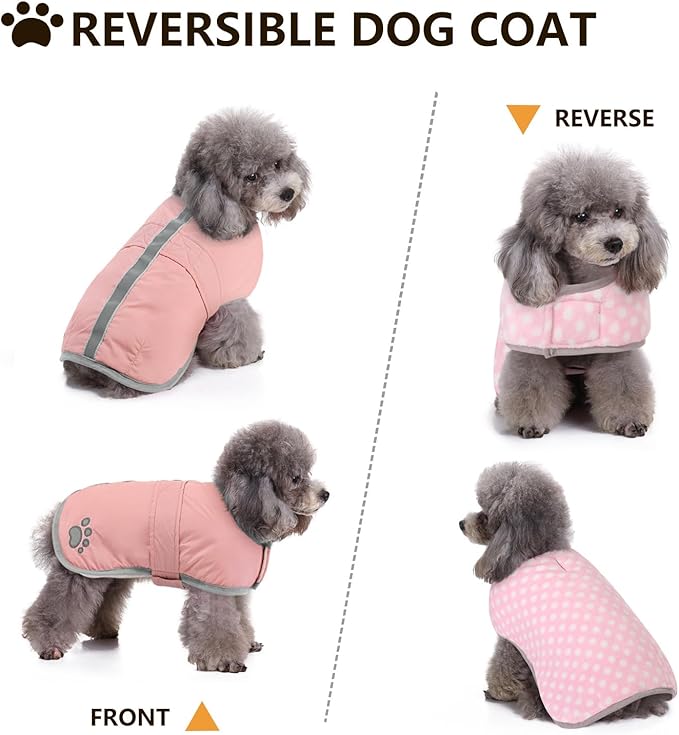 Queenmore Dog Winter Coat - Fleece Puffer Dog Down Vest, Cold Weather Pet Jacket for Small, Medium and Large Dogs (Light Pink, XS)