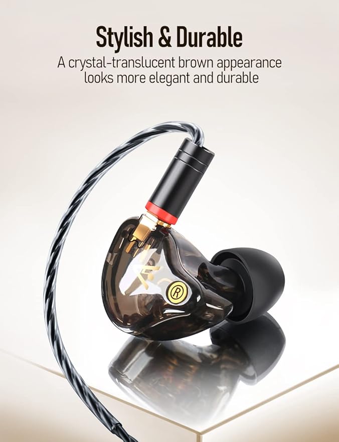 Vibes 201 Wired Earbuds in Ear Headphones, Noise Cancelling Bass Driven HiFi Earphones, Tangle-Free Braided Cord, Carry Case, Ear Buds Tips, 3.5mm Jack, Secure Fit (Clear Brown, No Mic)