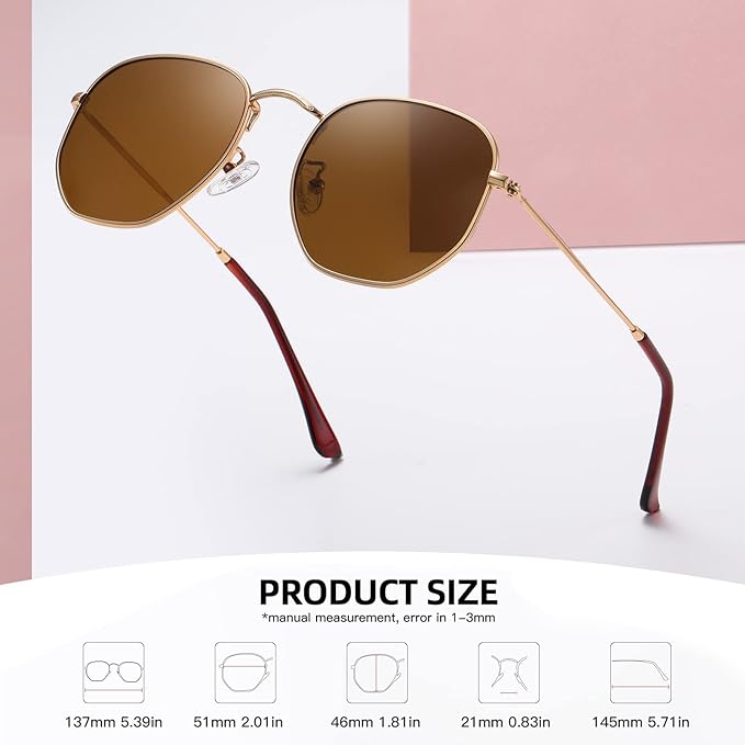 MEETSUN Polarized Hexagon Sunglasses for Women Men Polygon Square Sun Glasses UV400 Protection Metal Frame