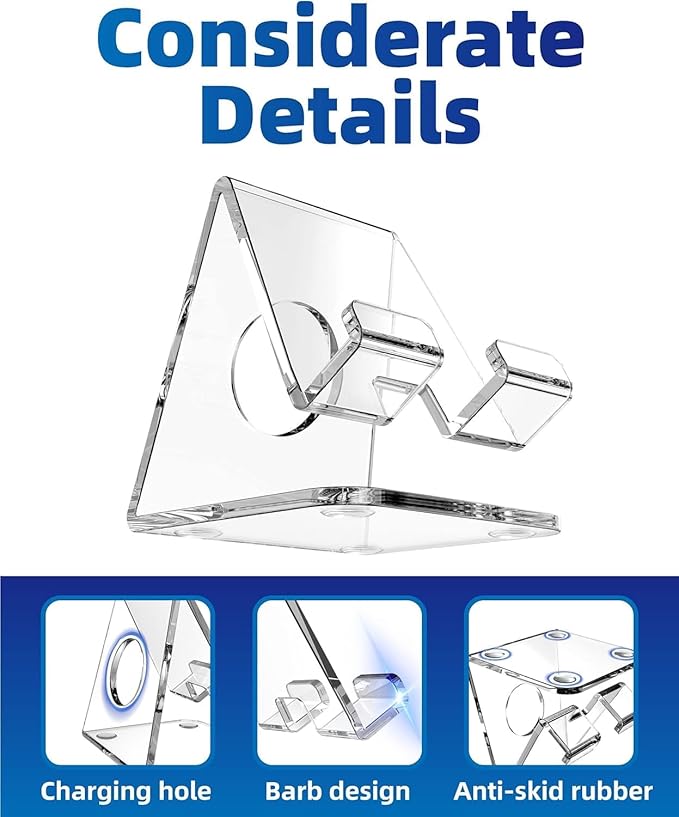 TOPGO 2 Pack Acrylic Cell Phone Stand, Clear Phone Holder for Office Desk, Vanity, Kitchen Counter, Bedside Table, Compatible with iPhone 17 16 15 14 13 12 Pro Max Plus/Smartphones/iPad/Switch/Kindl