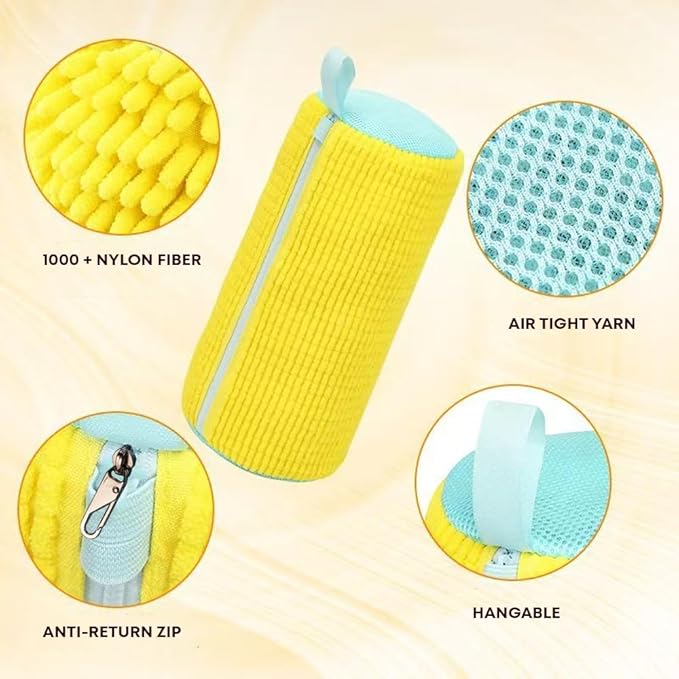 EPSCY Shoe Washing Machine Bag 2 Pack Yellow, 360° Wrap-Around Laundry Bags for Washer and Dryer - Reusable Deep Clean Sneaker Bags - Fits All Shoe Sizes & Types, Self-Locking Zipper, Protects Machine