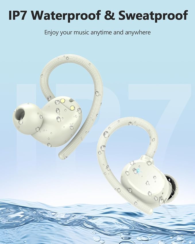 Ear buds Wireless Bluetooth Earbuds Sport 2025 NEW Bluetooth 5.3 Headphones 128H Playtime with LED Display Powerful Bass Over Ear Earphones with Earhooks IP7 Waterproof for Gym/Running/Workout
