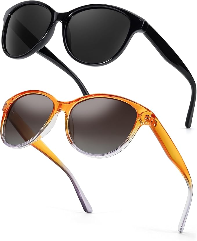 Myiaur Polarized Sunglasses for Women, Trendy Cat Eye Sun Glasses UV400 Protection Classic Retro Shade 2 Pack