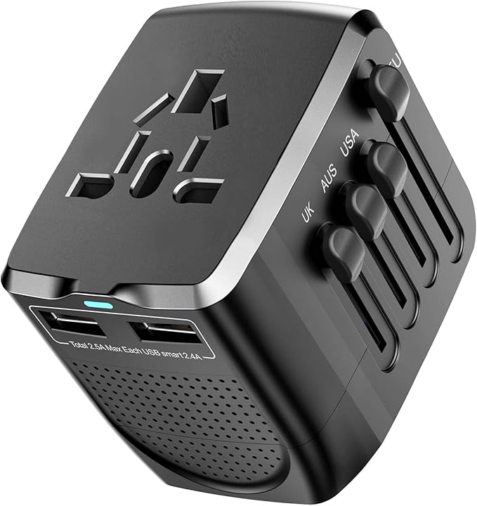 International Travel Adapter Voltage Converter Combo for 100V-240V with 2 USB Ports, USA to UK Europe Australia 200+ Countries 1