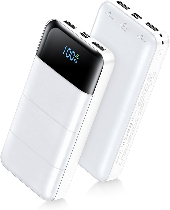 Power-Bank-Portable-Charger - 32000mAh Power Bank Output 5V3A Fast Charging Portable Charger with Built-in LED Display Compatible with Smartphones and All USB Devices (White)