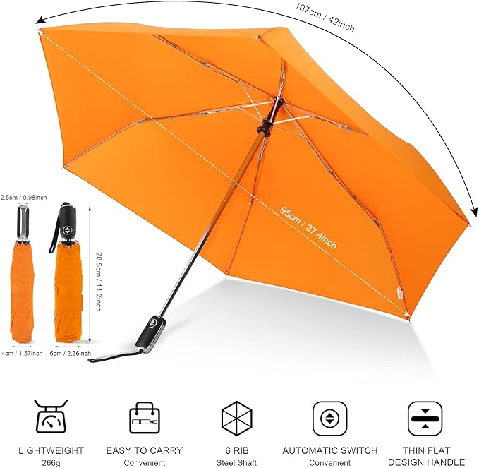 LEAGERA Compact Travel Umbrella for Purse - Flat Handle, Waterproof for Light Rain
