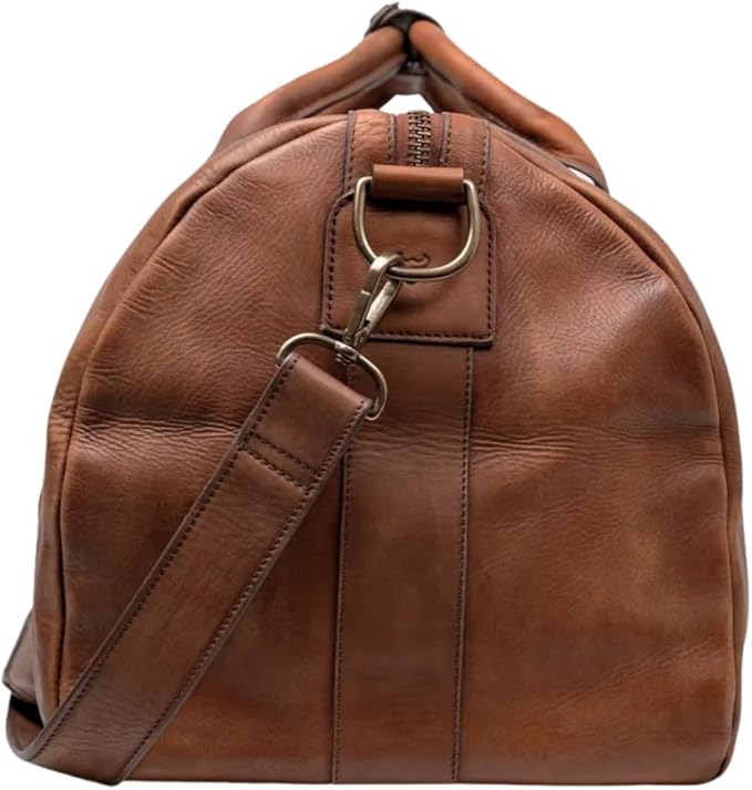 Full Grain Leather Duffle Bag – 40L Travel, Gym & Carry-On Weekender for Men | Handcrafted Overnight Bag with Brass Hardware, Vintage Style
