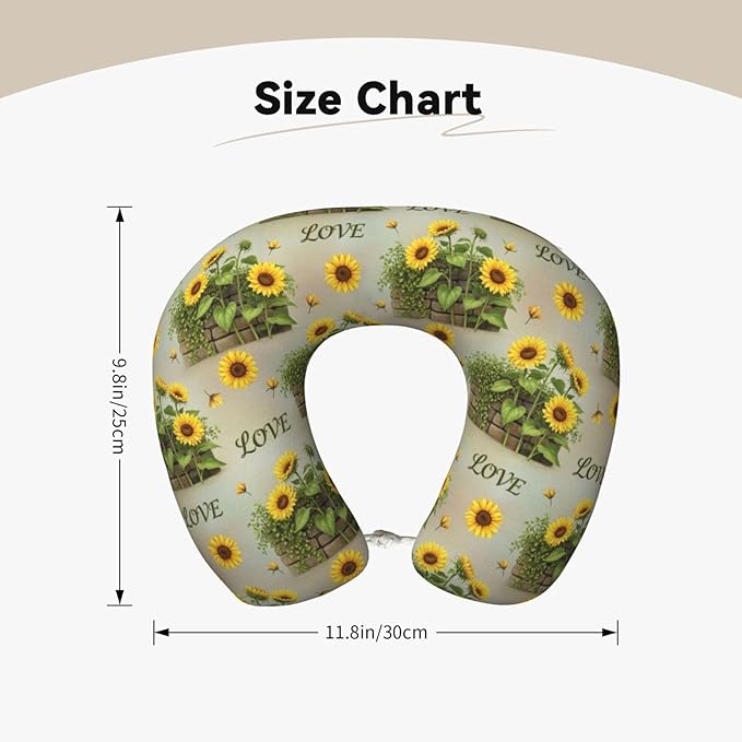 Comfortable Memory Foam Neck Pillow Retro Sunflower, Travel U Shaped Airplane/Car/Flight Pillows with Removable Zipper Cover, Chin Head Neck Support Cushion