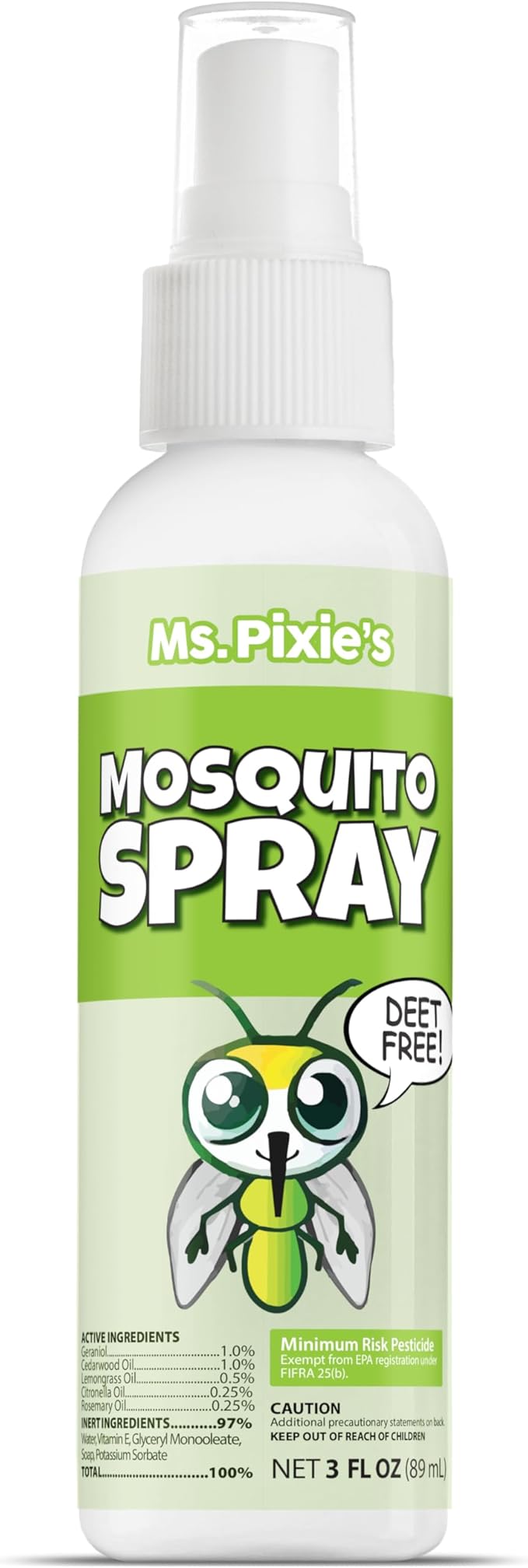 Ms. Pixie's Mosquito Spray, Natural Mosquito Repellent for Outdoor & Indoor Use, 3 oz (90mL)