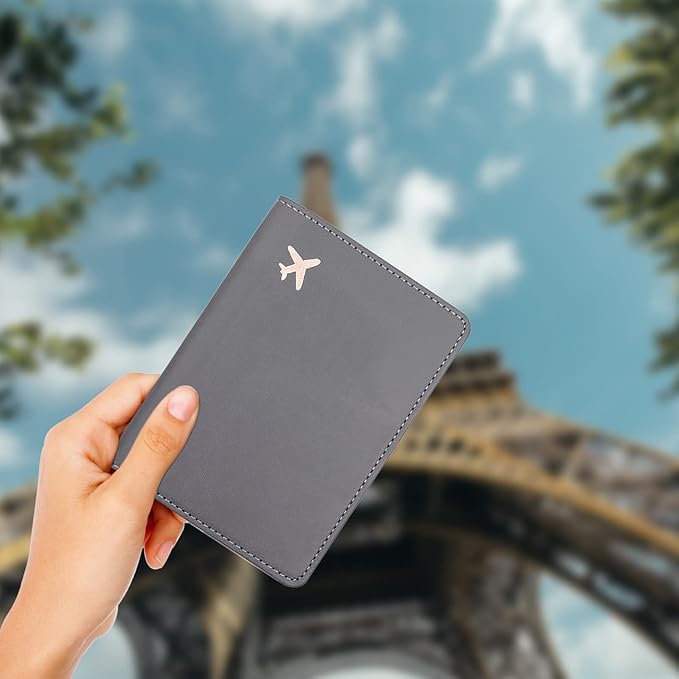 Deziliao Passport Wallet, Gray, Unisex, Faux Leather, Waterproof, Slim, Lightweight, RFID Blocking, 2-in-1 Design, with Document Slots, Credit Card Slots, SIM Card Slots