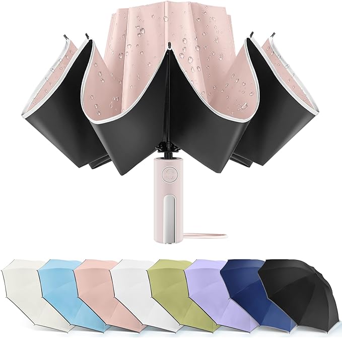Bodyguard Inverted Umbrella - Large Windproof for Rain & Sun, Compact Reverse With Reflective Stripe, Teflon-Coated for Women Men, Travel Folding With Cover Bag