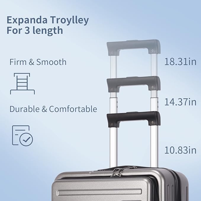 TydeCkare 20 Inch Carry On Luggage with Front Pocket, 21.65 * 15.35 * 7.87" Suitable for Airplane Overhead Bin, 34L Lightweight PC+ABS Hardshell with YKK Zipper, TSA Lock Approved, Dark Gray