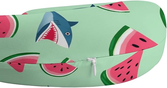Office Nap Pillow U-Shaped Memory Foam Neck Support, Shark Watermelon Funny U-Shape, Portable Travel Car Home Rest