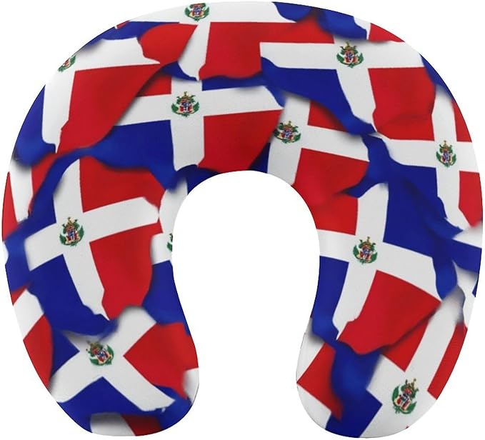 Soft Polyester Compact Neck Pillow, Dominican Republic Flag Wave U-Shaped, Cervical Support for Home Car Travel Sleep, Machine Washable Comfort Design