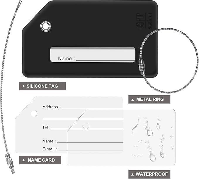 Gostwo 2 Pack Silicone Luggage Tags for Suitcases, 26 Initial Letter Baggage Labels Handbag School Bag Suitcase Instrument Tag with Stainless Steel Loop(Black & White) (Letter P)