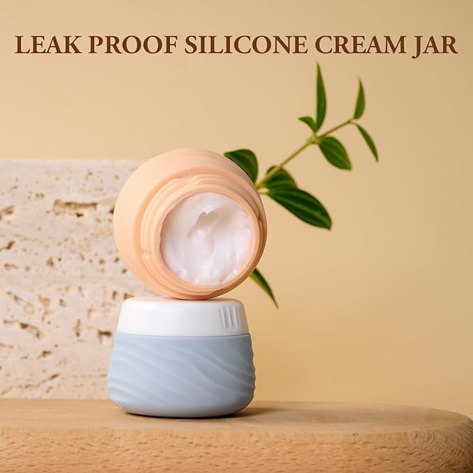 Travel Containers for Toiletries, Silicone Jar with Lid Eternal Moment, TSA Approved Travel Size Bottles with Clear Bag, Leak-proof Traveling Accessories Cosmetic for Lotion Face Body Cream (4 Pack)