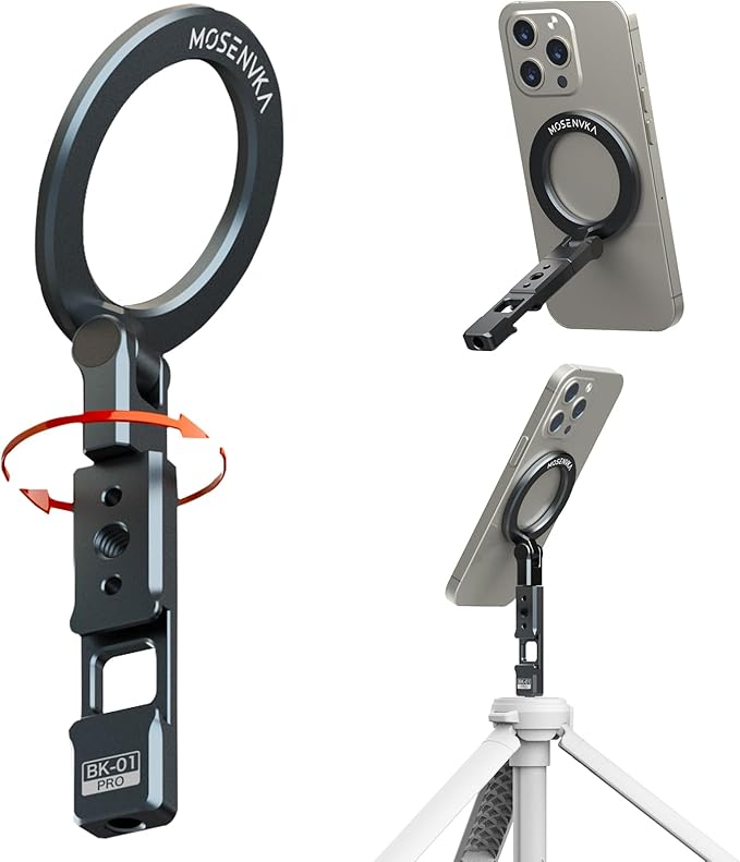 Magnetic Phone Tripod Mount With 1/4" Hole&Cold Shoe,Foldable Travel Phone Stand Smartphone Tripod Adapter for iPhone Cell Phone Stand Holder for Desktop Video Live Streaming Vlogging Filming