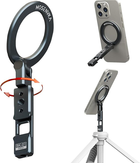 Magnetic Phone Tripod Mount With 1/4" Hole&Cold Shoe,Foldable Travel Phone Stand Smartphone Tripod Adapter for iPhone Cell Phone Stand Holder for Desktop Video Live Streaming Vlogging Filming