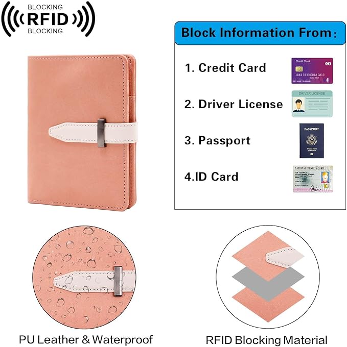 Passport Holder with Airtag for Women/Men,Airtag Passport Wallet for Travel,Cute Passport Holder Rfid Blocking,Travel Wallet for Cards Passport Cover Case (Pink1)