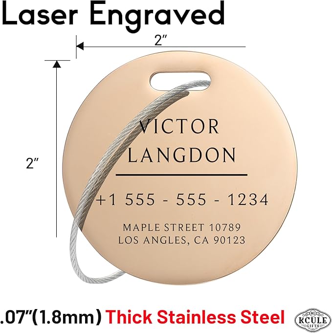 Stainless Luggage Tags for Suitcases 4 Pack: Metal Personalized Luggage Tags for Backpacks & Bags with Customizable Texts (Rose Gold)